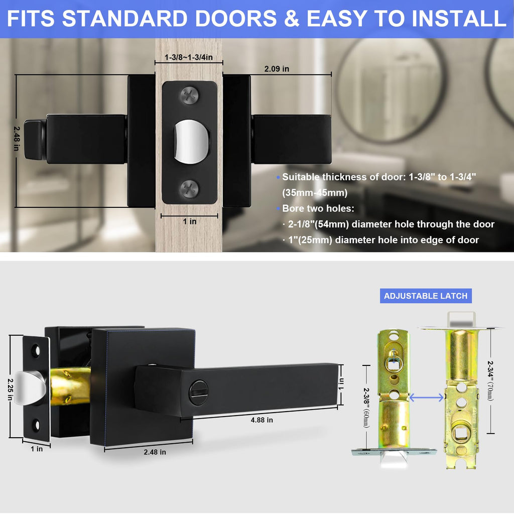 Privacy Door Levers, 5 Pack Matte Black Door Handles, Bed and Bath Door Locksets Heavy Duty Keyless Interior Handles