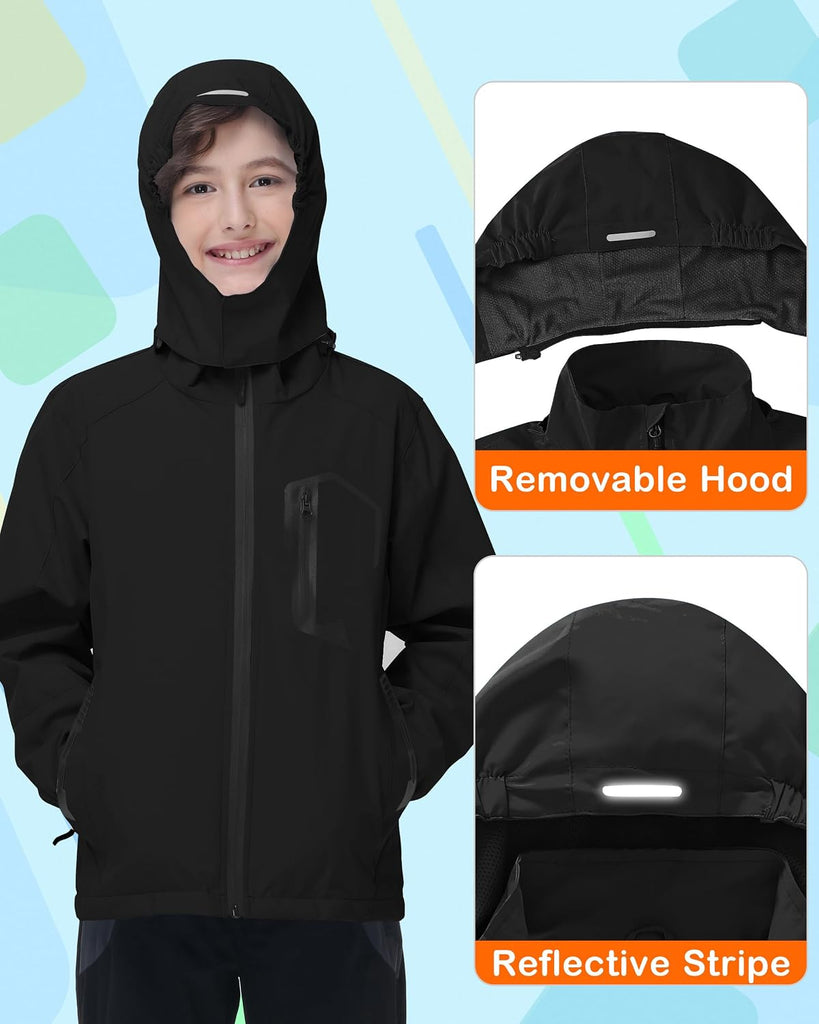 Rain Jacket Boys Girls Lightweight Raincoats Kids Outdoor Windbreaker Jackets with Detachable Hood