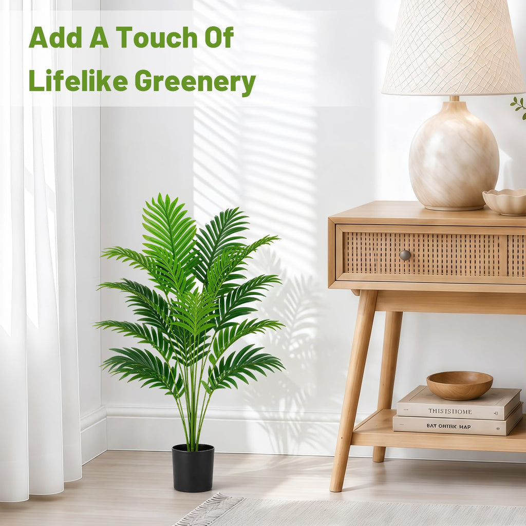 28" Artificial Palm Tree, Tall Fake Plant, Faux Tropical Areca Tree