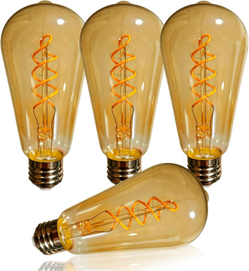 ST64 4W=40w Dimmable Vintage Edison Light Bulbs Amber Glass 2200K(4PCS)