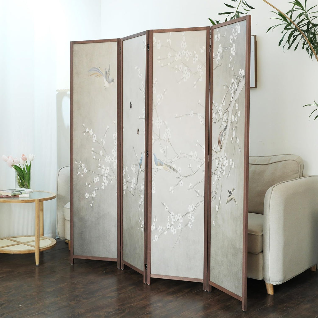 4 Panel Room Divider, 5.6 ft Tall Double-Sided Blackout Folding Privacy Screen - Freestanding Wall Partition with