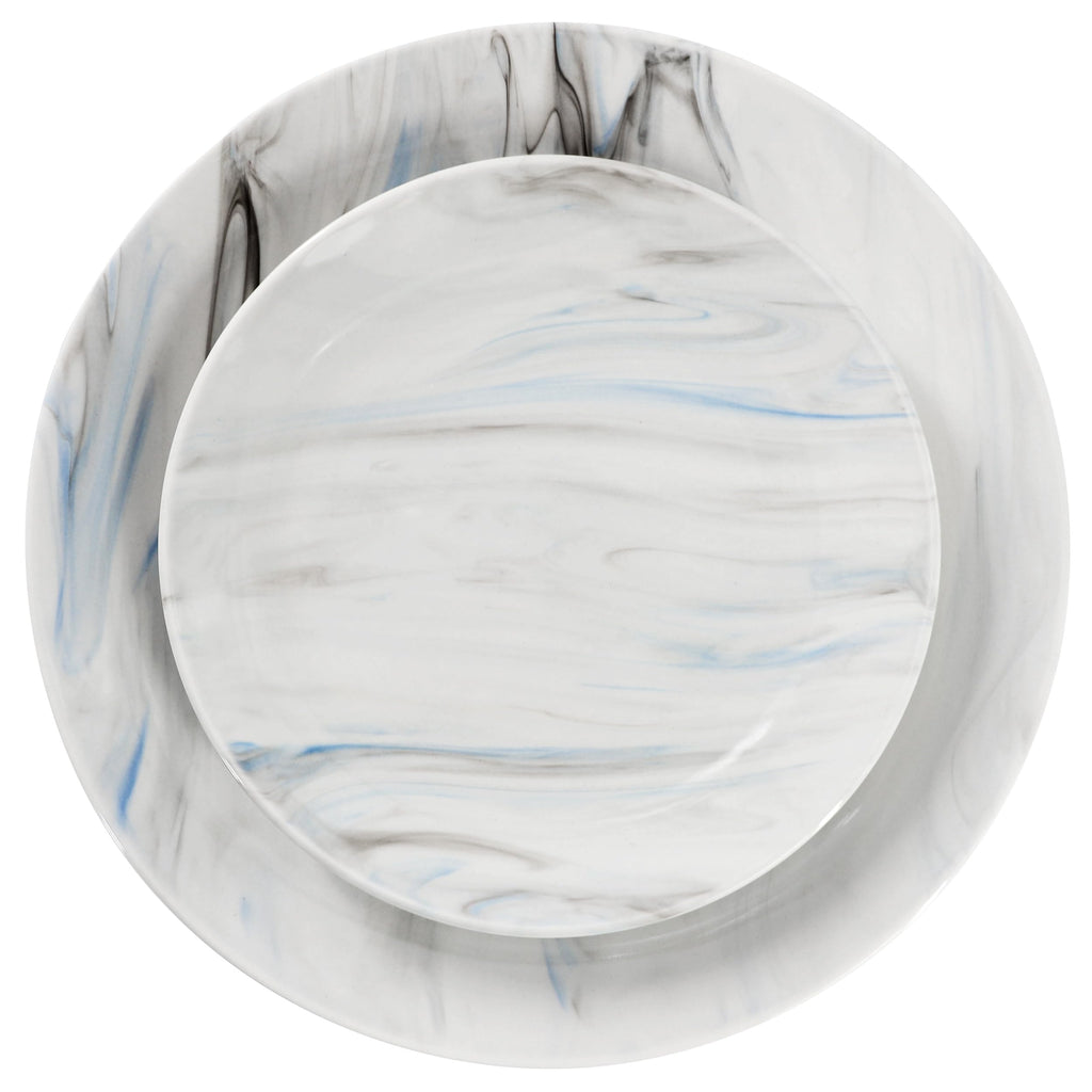 Fine Marble 16 Piece Porcelain Dinnerware Set, Tableware Set, Everyday Dining, Service for 4 (Blue/Gray)