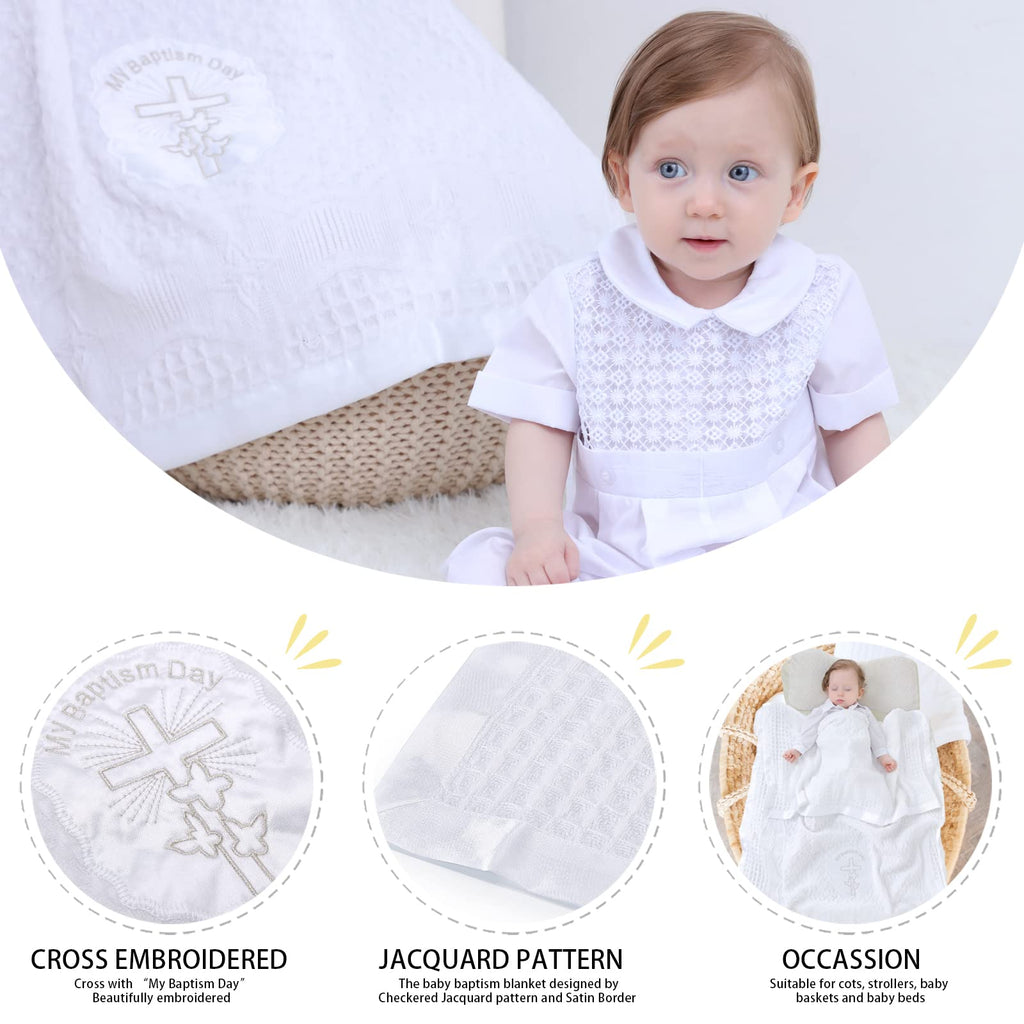 White Baby Blanket Baptism Blanket for Boys Baptism Towel 36×50