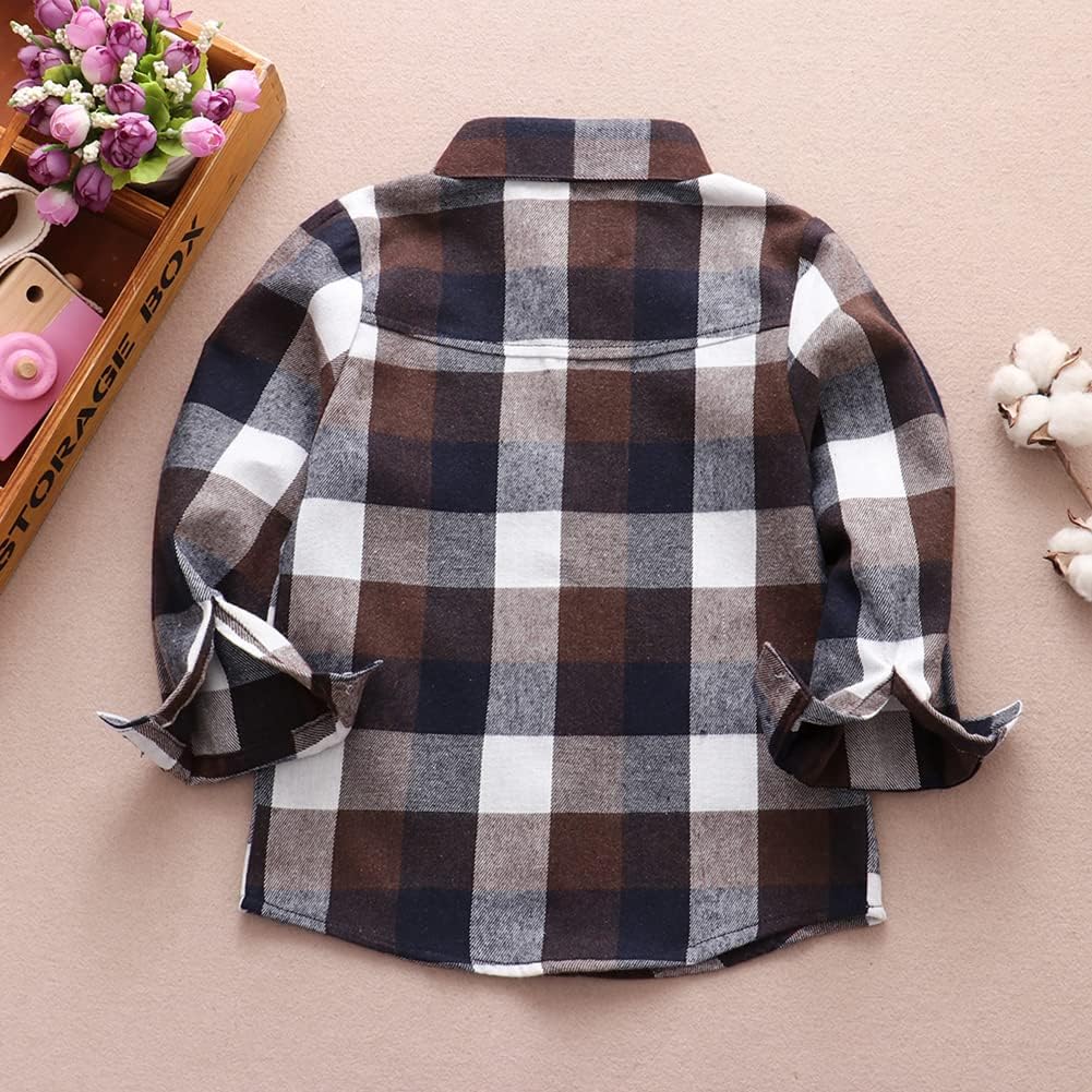 Kids Little Boys Girls Baby Red Plaid Flannel Long Sleeve Button Down Flannel Shirt Plaid Tops Girl Boy Clothes