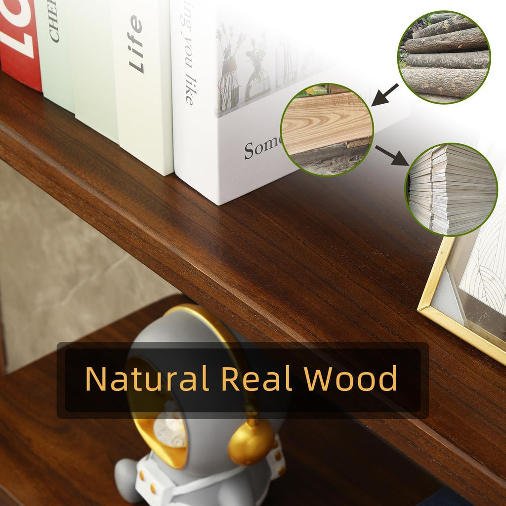 WH-AOERPYMY Natural Real Wood Bookcase,Industrial Bookshelf,6 Tier Solid Wood Open Book Shelf Storage,Metal Shelving