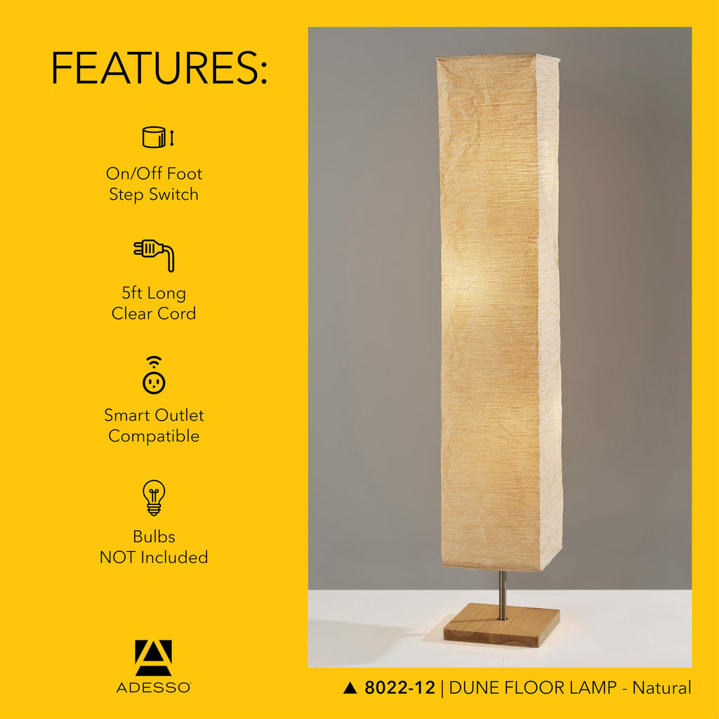 3-Light Floor Lamp, Natural Wood & Beige, Adjustable, 58"
