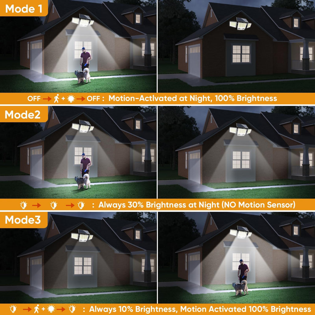 Solar Motion Sensor Outdoor Lights Waterproof - 3 Modes Security Lights Outdoor 270° Illumination IP65 LED