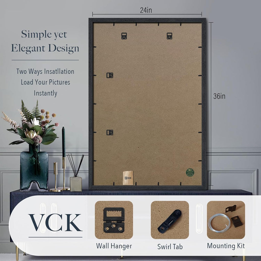 24x36 Poster Frame 3 Pack, Black Oak Wood Wide Border, for Picture | Light Woodgrain, Wall Hanging, HD Plexiglass
