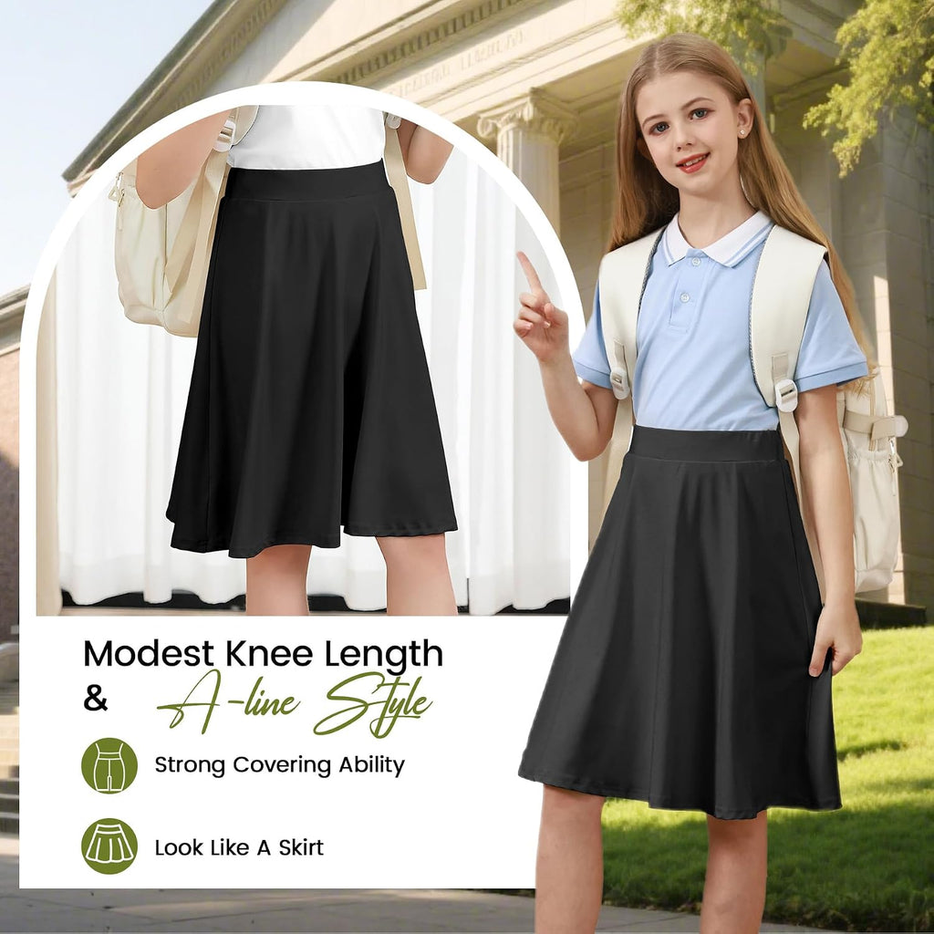 Girls 2 Pack A Line Skirt with Shorts Knee Length Uniform Skort