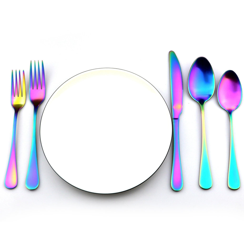 Rainbow Flatware Set, 20 Piece Set Matte Rainbow Plated 18/0 Stainless Steel Cutlery Dinnerware Flatware Sets