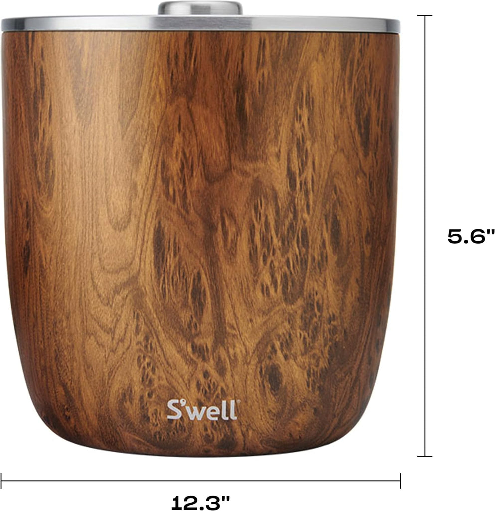 Stainless Steel Ice Bucket XL, 100oz, Teakwood, Includes Lid And Scoop, Triple Layered Vacuum Insulated Container