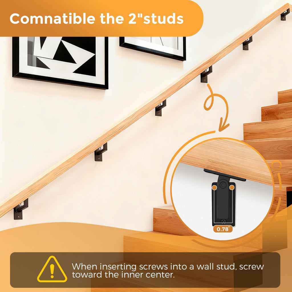 4 Pack 270°Adjustable Handrail Bracket for Stairs, Black
