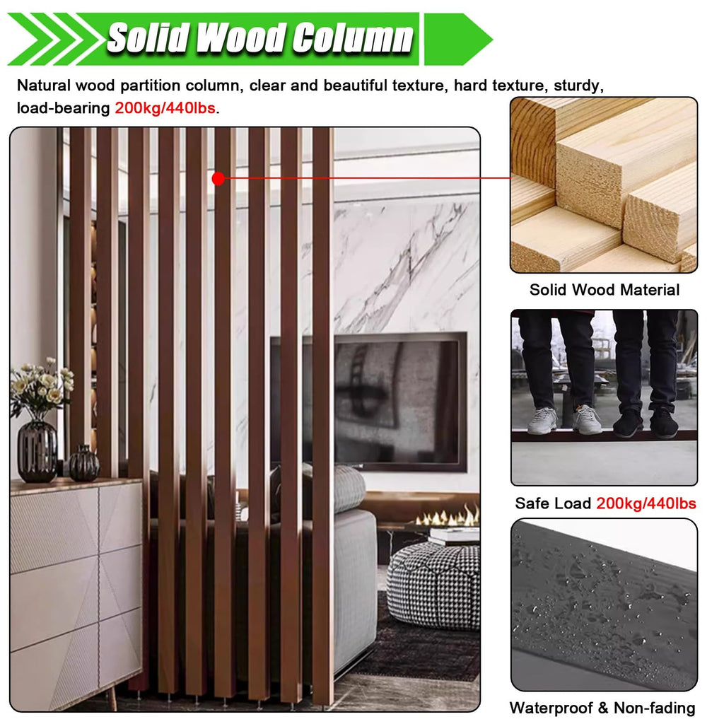 Wood Slats Screen Partition Post 10 Pack, Floor to Ceiling Wall Partition Post Room Divider Adjustable Height