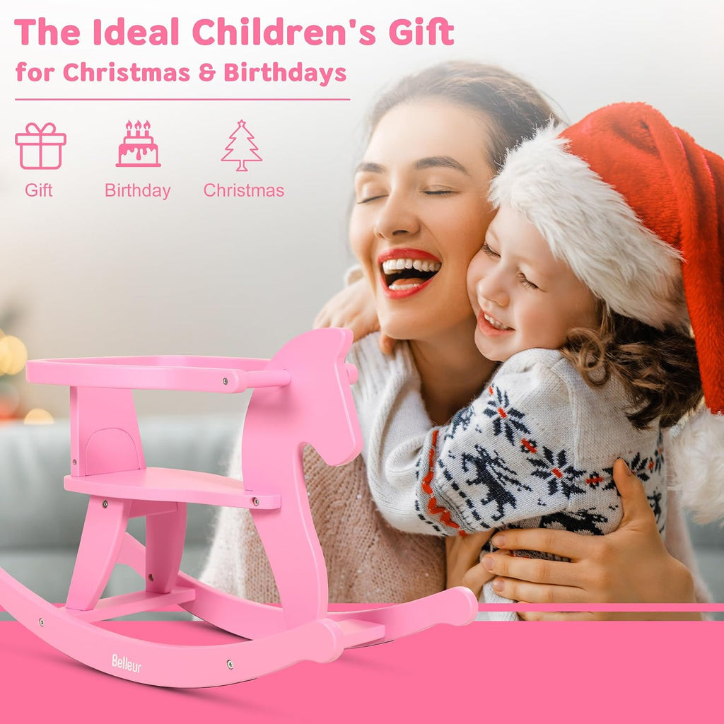 Rocking Horse for Chriden1-3 Years Old, Wooden Rocking Toy Removable Fence for Indoor & Outdoor Activities, Horse