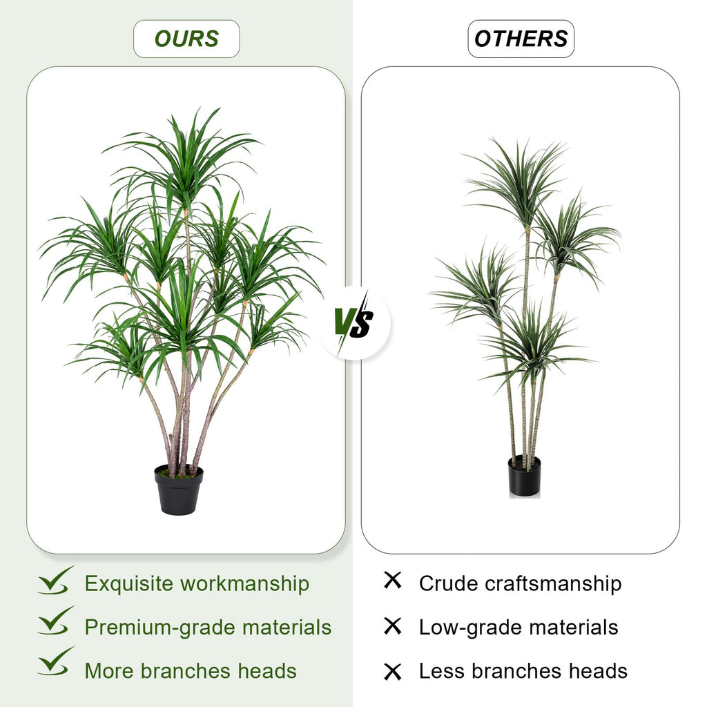 5ft Artificial Dracaena Marginata Tree with 261 Lifelike Leaves & 9 Heads, Tall Large Faux Tropical Yucca Plant Fake