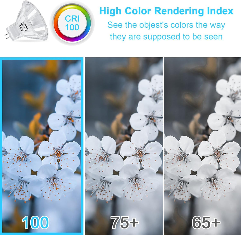 MR11 Halogen Bulb 10W 12V FTD Spotlight Bulb with Long Lifespan,GU4 Bi-Pin Base,Dimmable MR11 Bulbs with Glass Cover