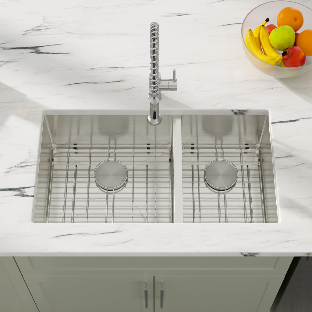 33 Inch Undermount Double Bowl Kitchen Sink 60/40 Split 16 Gauge 304 Stainless Steel Large Double Sinks, 33"x19"x10