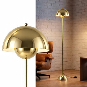 Mid-Century Modern Floor Lamp, ETL Listed, Glossy Gold