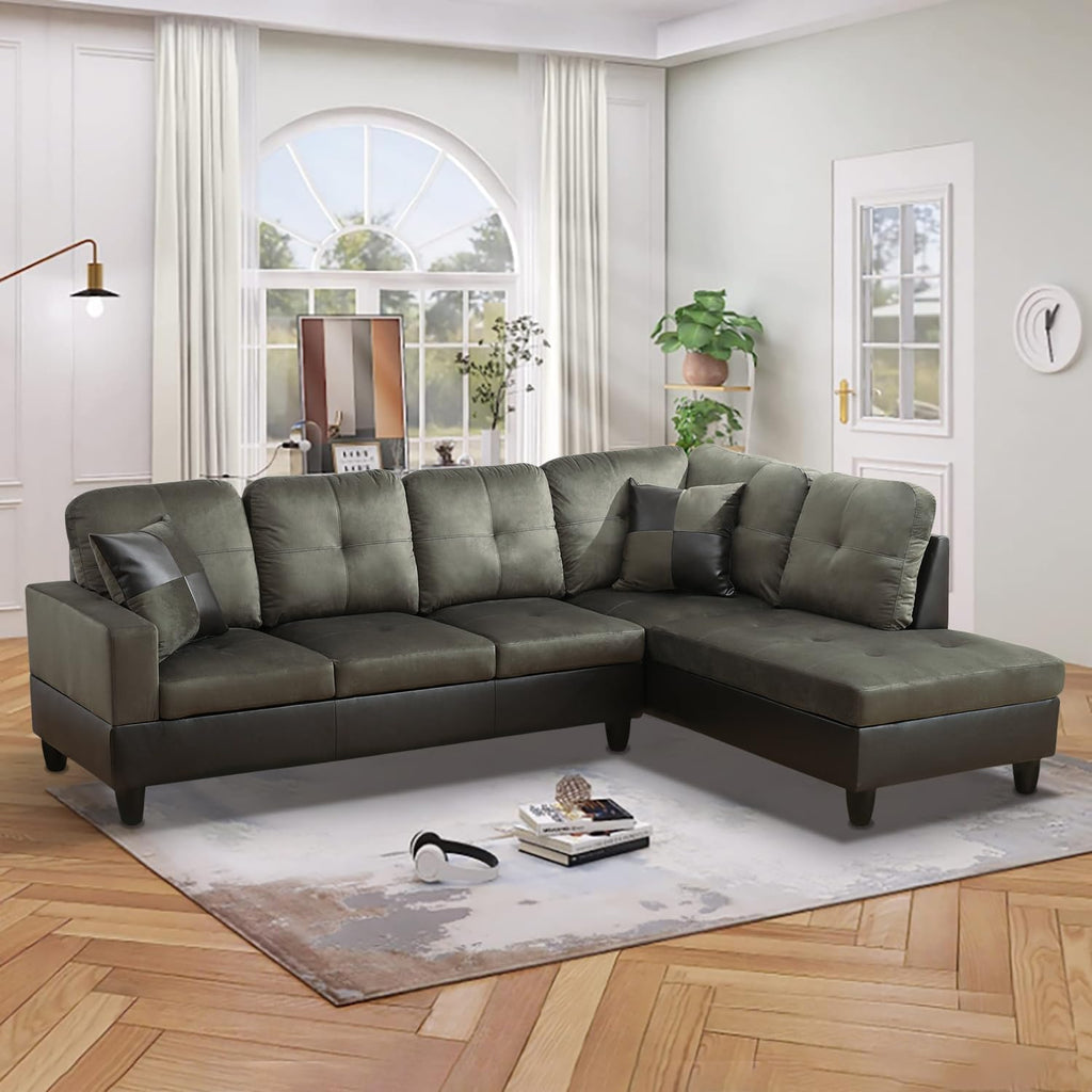 105 Inch L Shaped Sectional Sofa Couch, 4 Seat Modern Fabric Flannel Taupe, 2 Pieces, Includes 2 Pillows, Easy