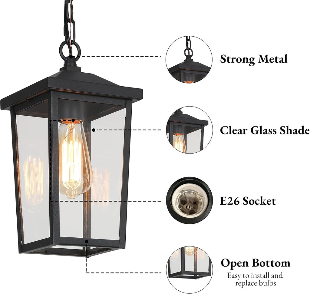 Outdoor Pendant Light Fixture, Farmhouse Exterior Anti-Rust Hanging Lights with Adjustable Chain