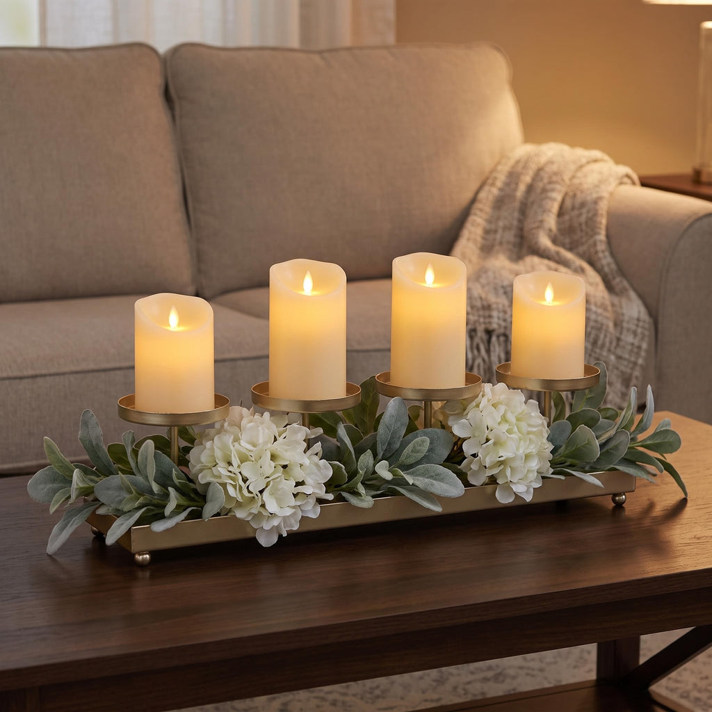 Gold Iron 4-Pillar Candelabra - Elegant Tabletop Candle Holder Centerpiece for Weddings, Dining, Parties & Home Decor
