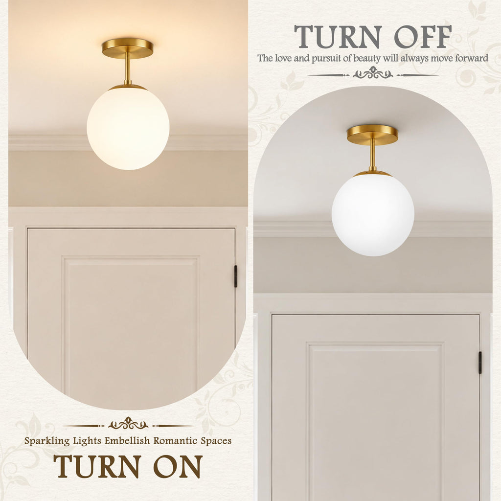 Globe Semi Flush Mount Ceiling Light Fixture Globe Ceiling Light Milk Glass Matte Gold Finish Contemporary Mid