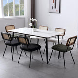 Rattan Dining Chairs Set of 2, PU Leather Upholstered Dining Chairs with Cane Back and Metal Legs for Dining Room or Living Room, Green