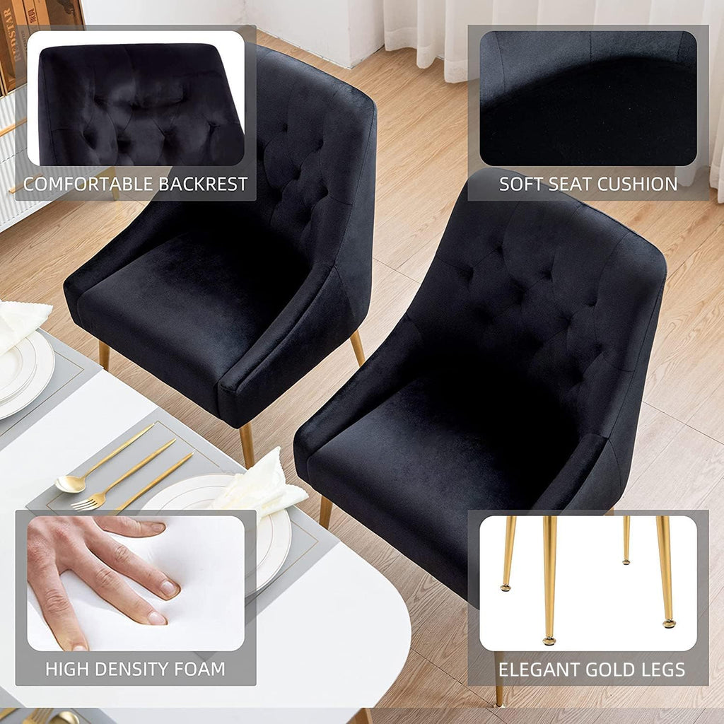 Modern Dining Chair Set of 4, Mid-Century Room Chair, Upholstered Comfortable Velvet with Back Pull Rod and Metal