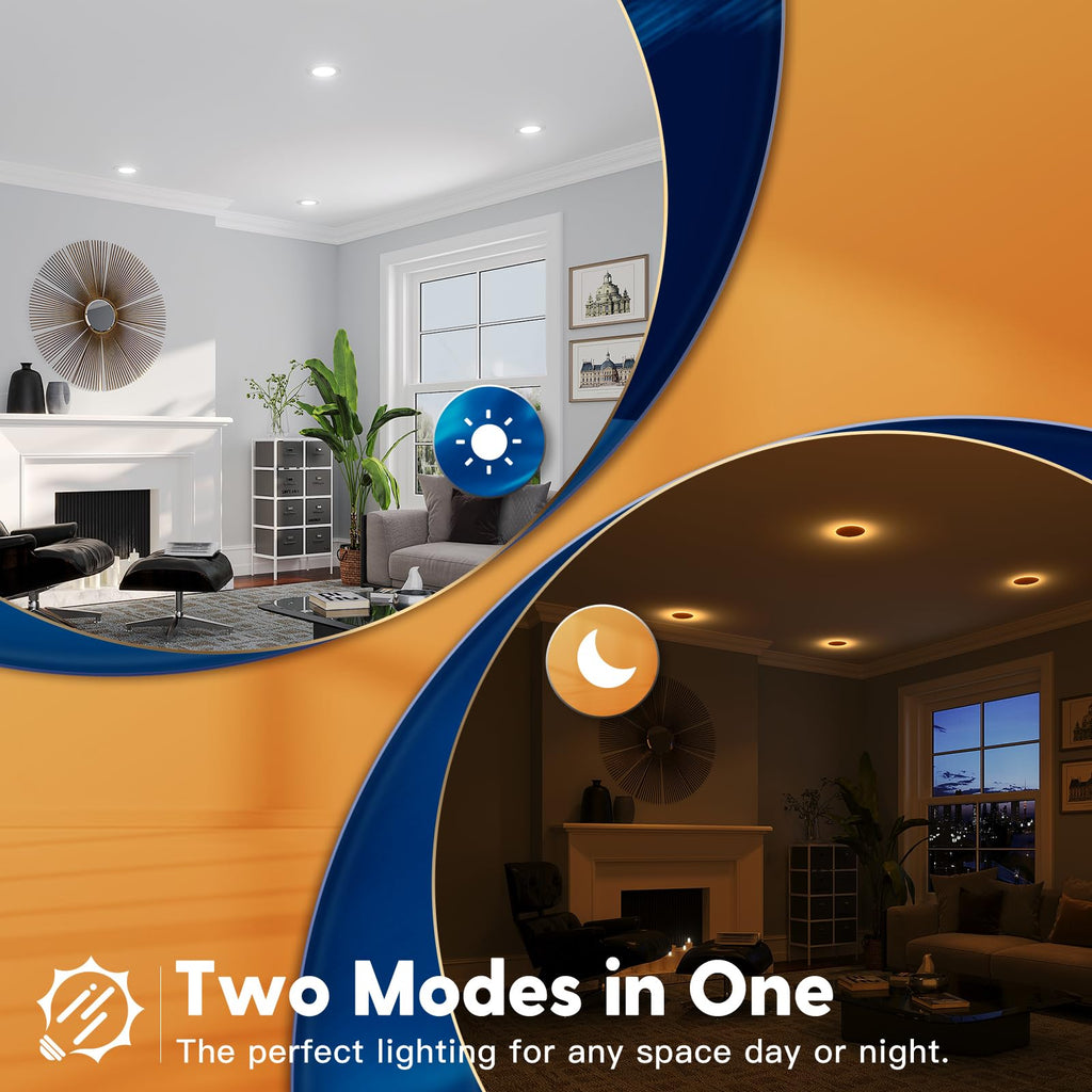 6 Pack 5/6 Inch 5CCT LED Recessed Lighting with Night Light