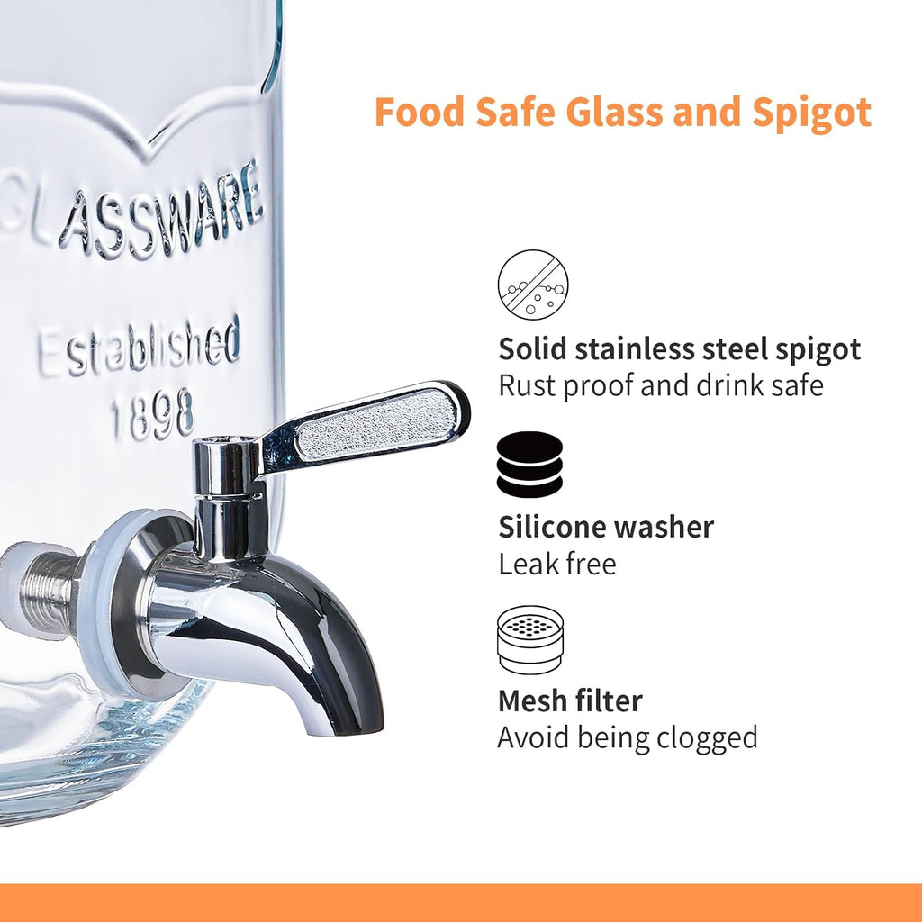1Gallon for Parties, Beverage Dispenser with Stand and Fruit Infuser,Lemonade Dispenser with Stainless Steel - Set of 2