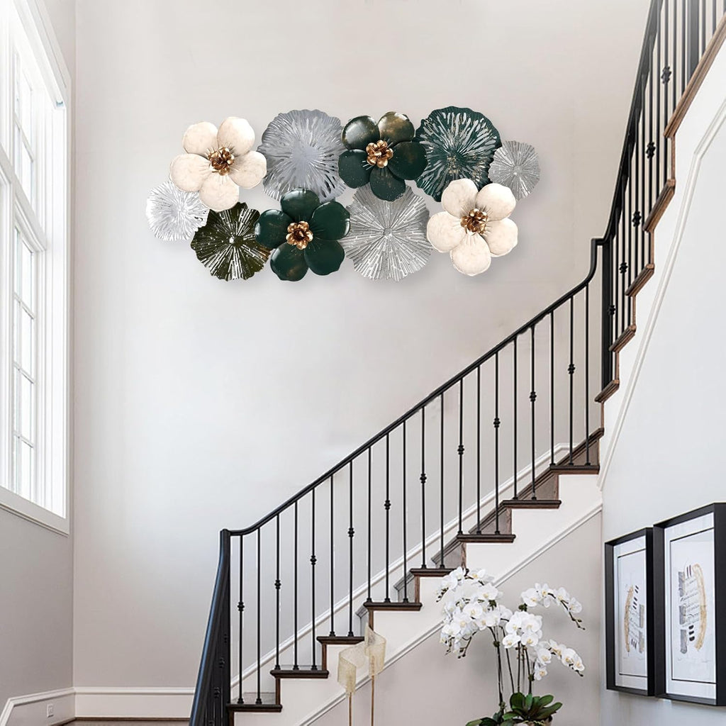 Gold & Silver Metal Wall Art, Multi-Color Floral, 46.06" x 22.04"