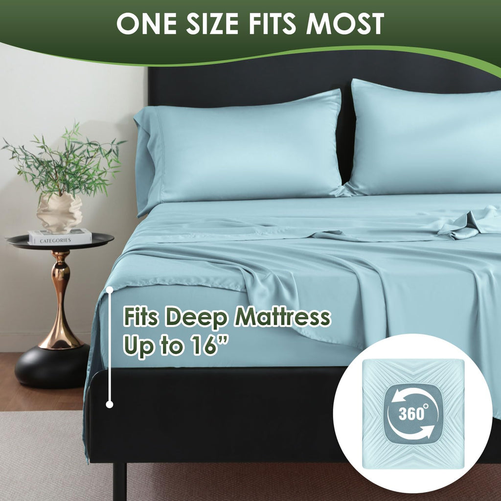 Bamboo Sheets King Sheets Set, 100% Organic Viscose Derived from Bamboo Bed Sheet Set, Luxuriously Soft & Cooling, 4