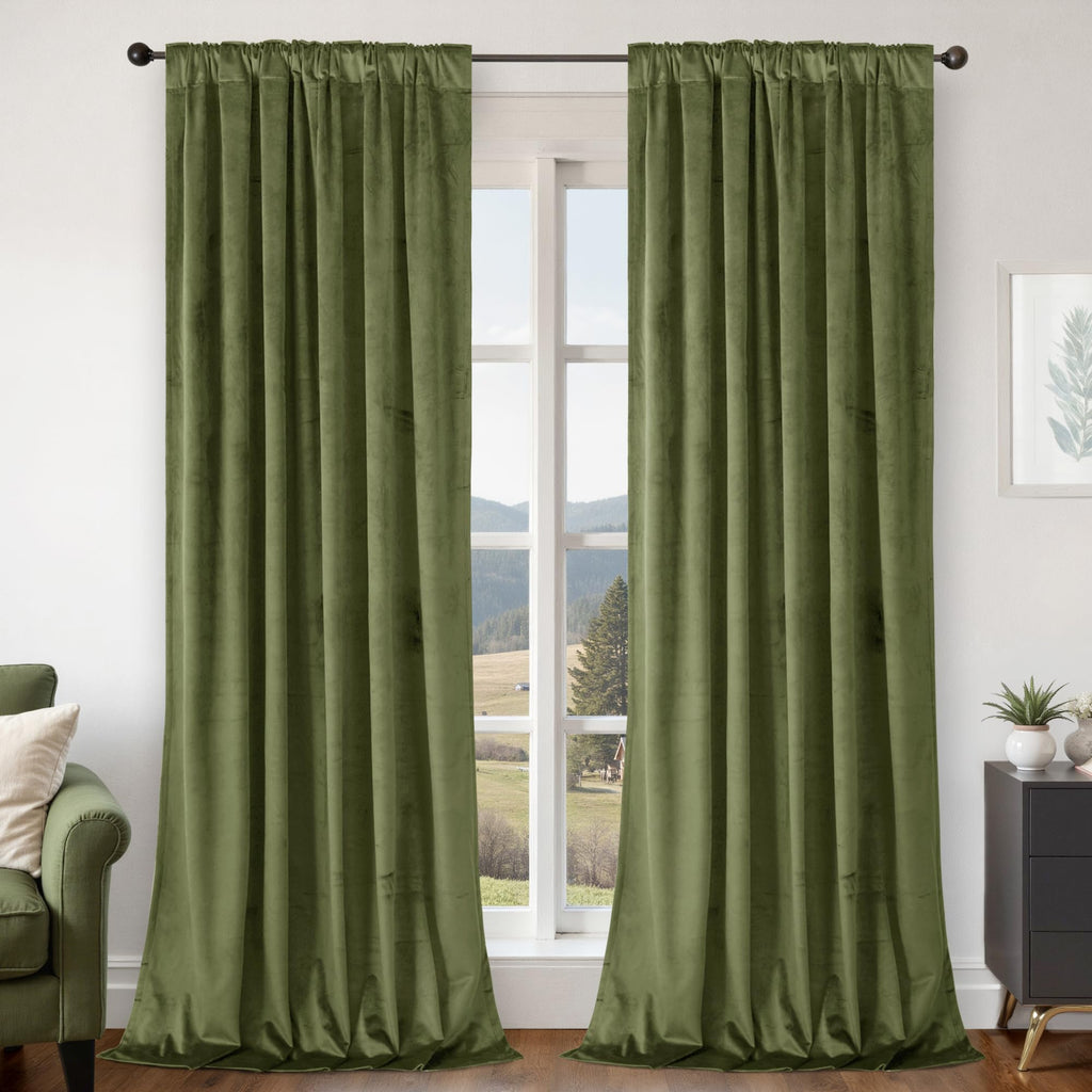 Sage Green Velvet Curtains, 2 Panels, 52 x 102 Inch