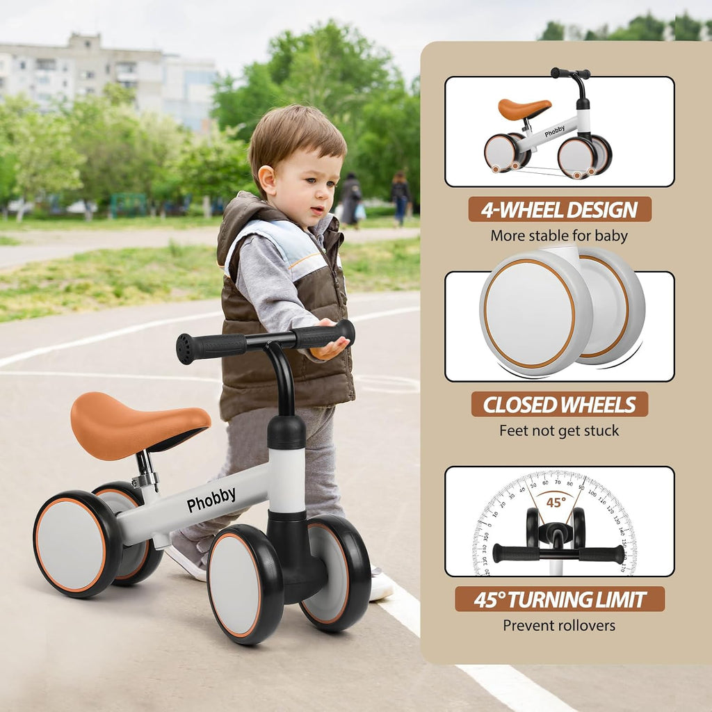 Baby Balance Bike Ride Toy for 1 2 Years Old Adjustable Seat, Brown