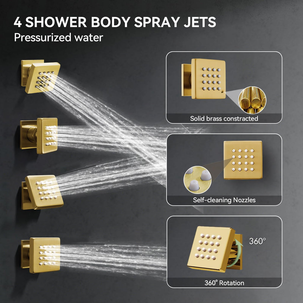 Shower System with Body Jets, 4 Way Shower Faucet with 2 in1 Handheld, Ceiling Mount 10 Inch Shower Head and 6 Inch
