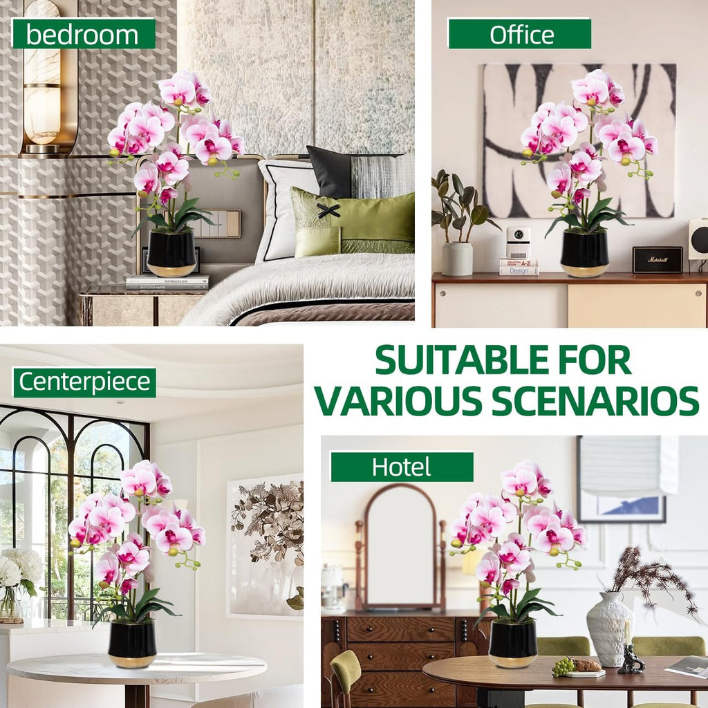 Artificial Orchid Flowers in Ceramic Vase 19.5 Inch Realistic Faux Orchids - Set of 4