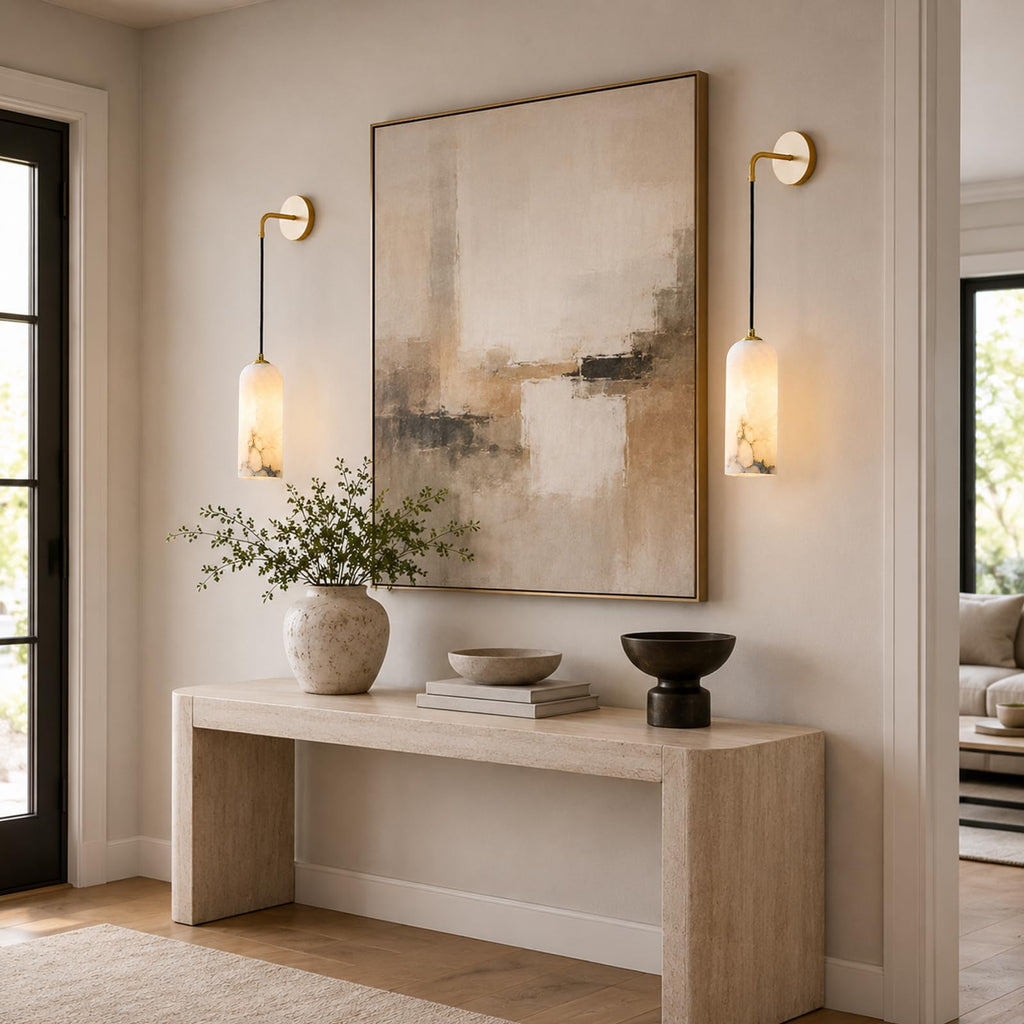 Gold Alabaster Wall Sconce Natural Marble Hanging Wall Light Dimmable E26