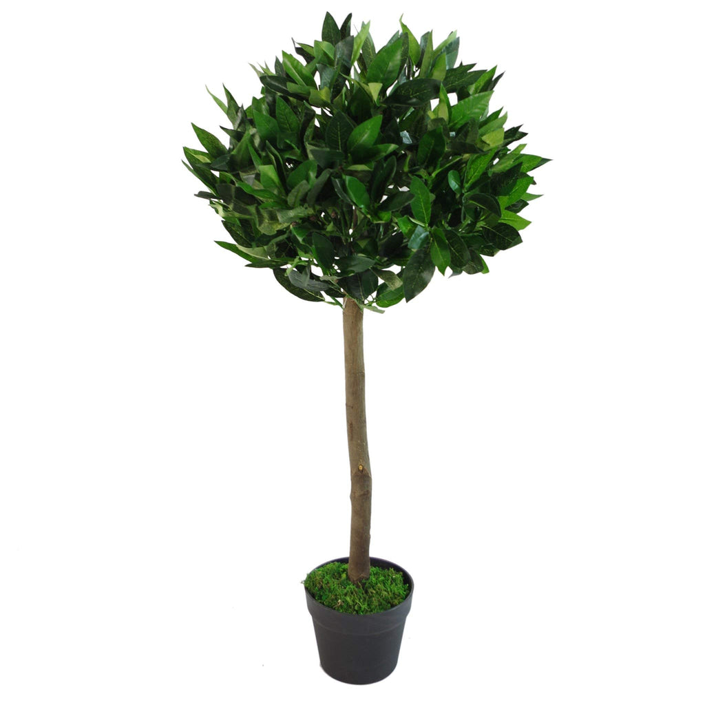 Pair of Plain Stem Artificial Topiary Bay Laurel Ball Trees, Green, 120cm (4ft)