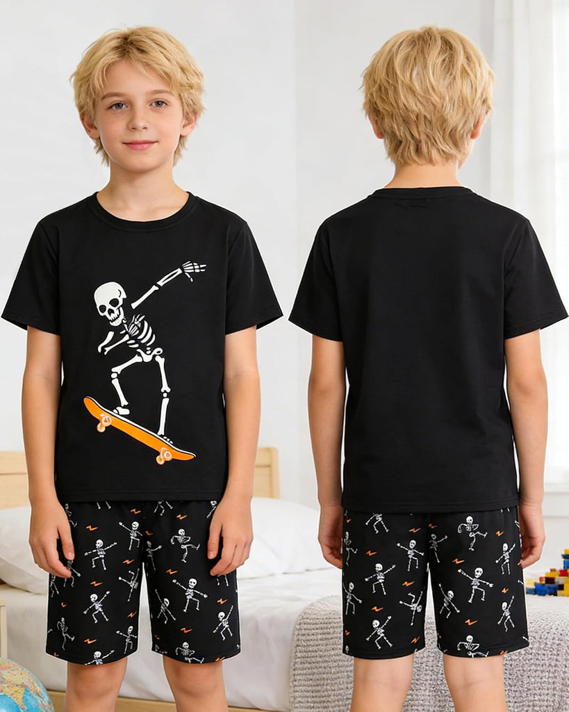 Boys Pajamas Sets Glow in Dark Summer Short Sleeve Sleepwear Skull Kids Pjs