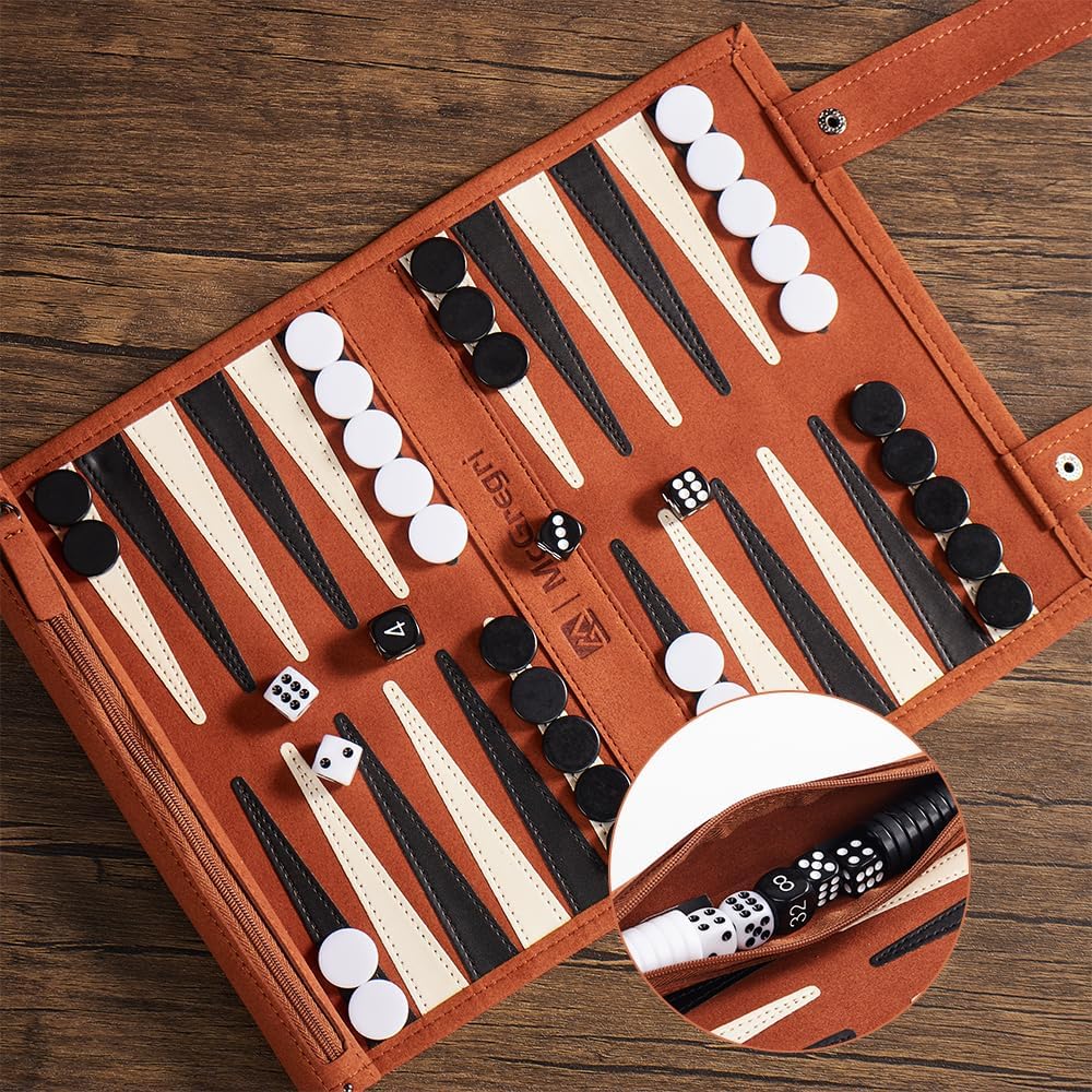 Travel Backgammon Set, Roll-Up Leather Board Game - Set of 500