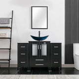 48" Modern Bathroom Vanity Sink Combo Freestanding Cabinet with Small Side Cabinet, Blue Boat Glass Vessel Sink