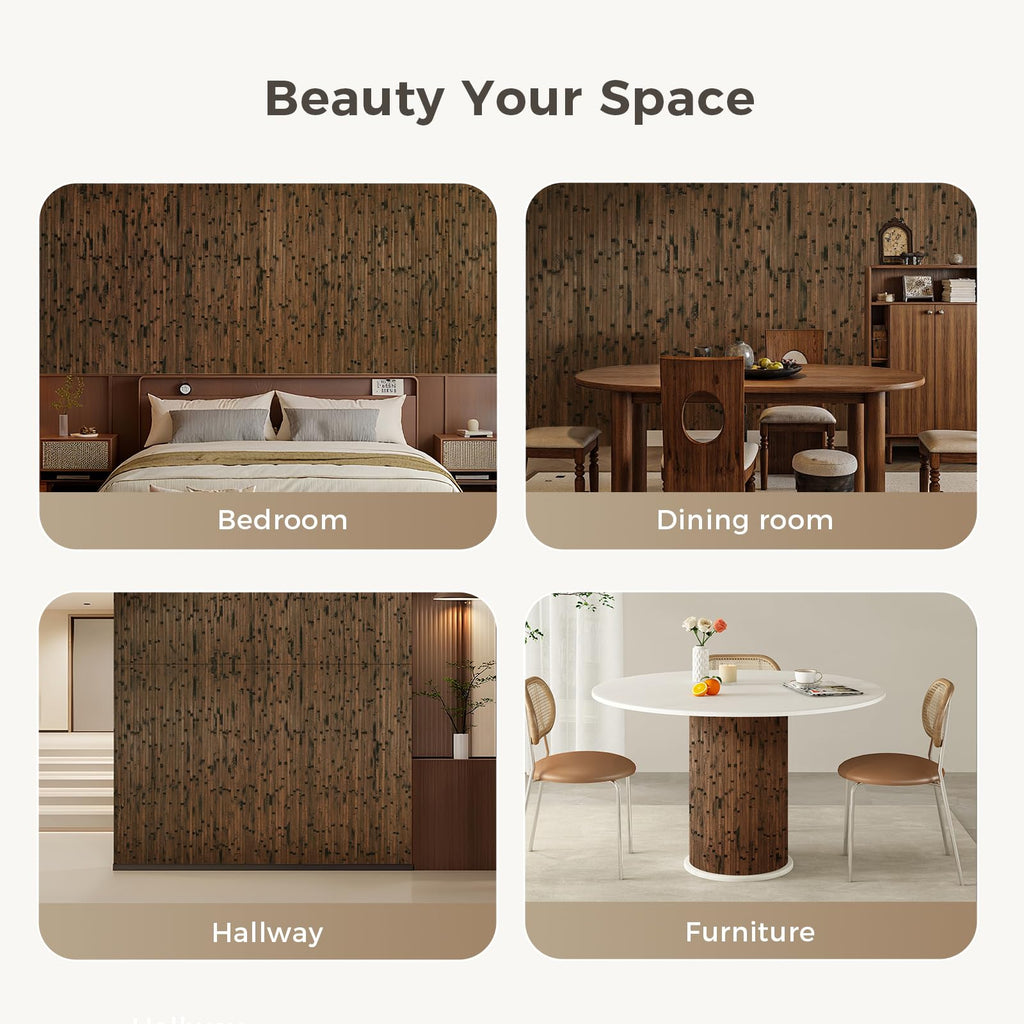 Natural Bamboo Wall Panel, 96''x48'', Brown Burned