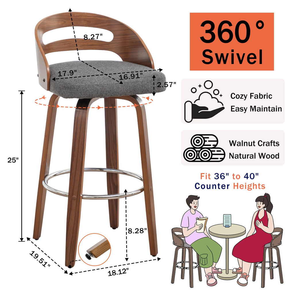 Mid Century Counter Stools, 25 inch Counter Height Stools with Low Back