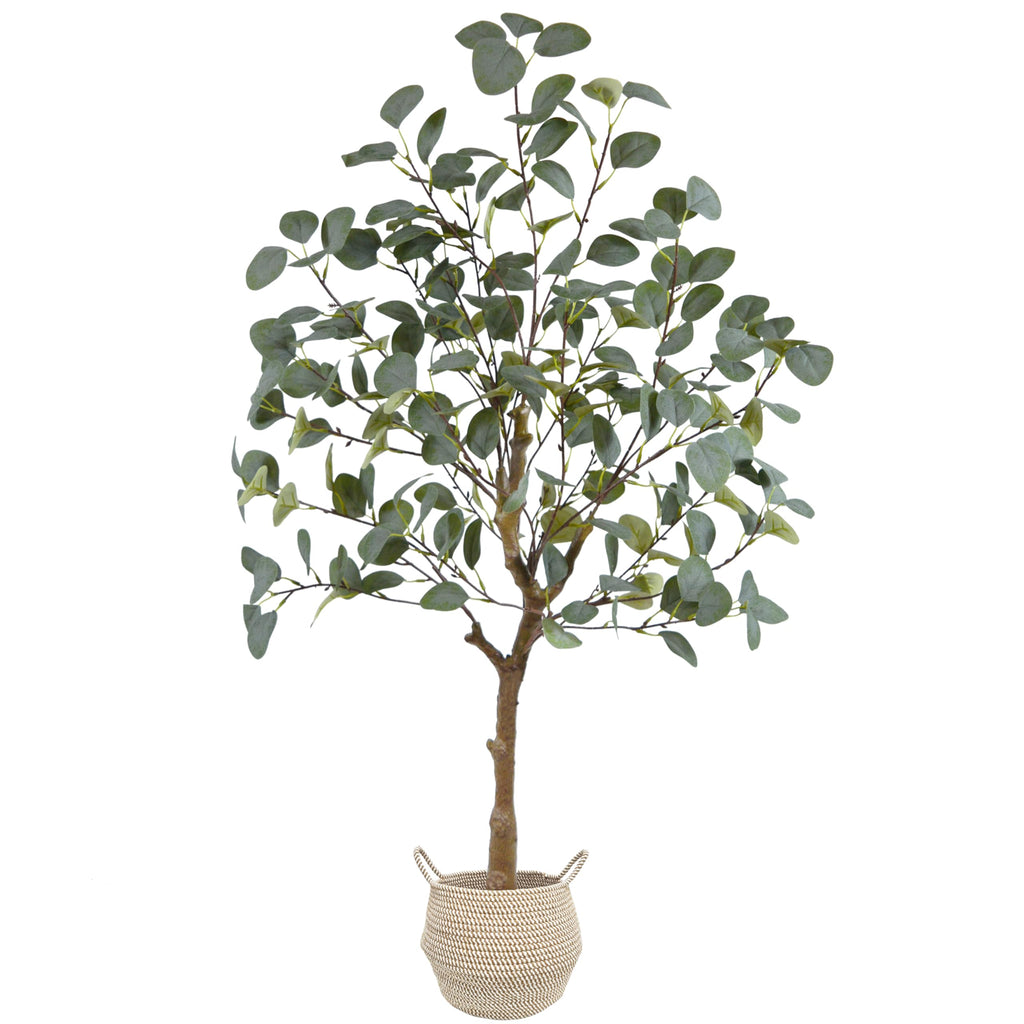 Artificial Eucalyptus Tree 4ft Faux Plant with Woven Basket