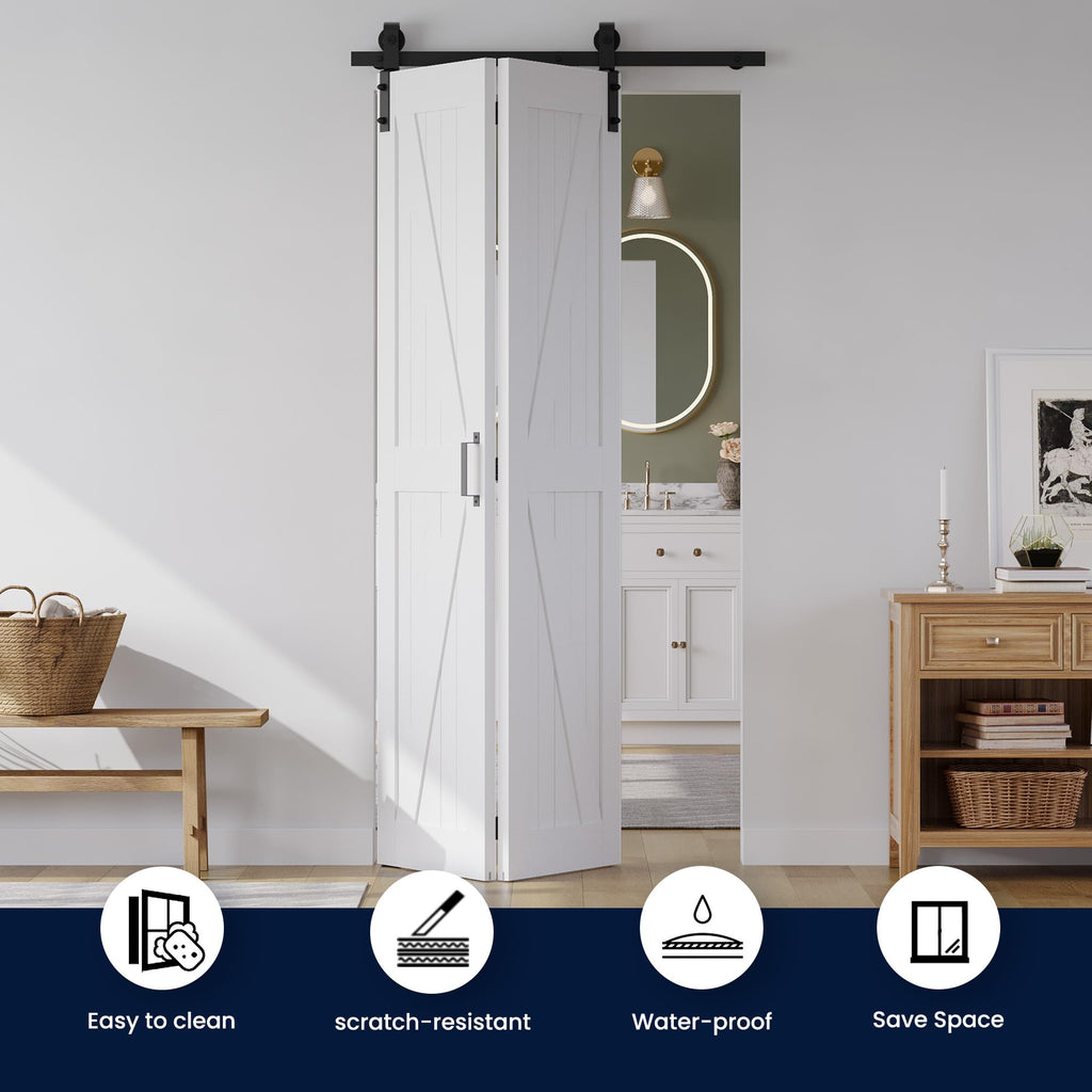 28" x 84" Bifold Sliding Barn Door, K Shaped Panel with Sliding Hardware Kit Set, Finished Closet Door Slab, 2.67FT
