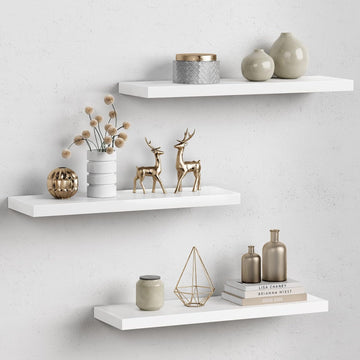 24 Inch Floating Shelves for Wall Decor, White Wall Book Shelves , Large Long Deep Hanging Shelves Office Laundry