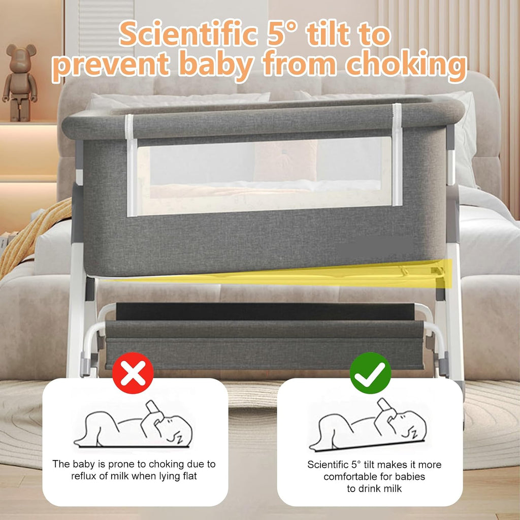 4 in 1 Baby Bassinet, Rocking Bassinets Bedside Sleeper with Comfy Mattress and Wheels, 6 Height Adjustable Easy