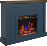 Shiplap Wall Mantel Electric Fireplace, Freestanding Fireplace Heater with Realistic Flame Effect, Blue Finish