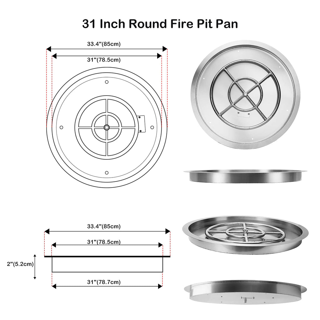 31 Inch Drop-in Round Gas Fire Pit Kit with Spark Ignition Kit