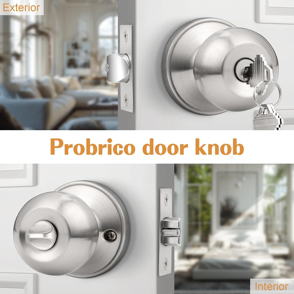 2 Pack Keyed Alike Entry Door Knobs with Lock and Key Ball Door Knob Handles Entrance Door Lockset Brushed Nickel